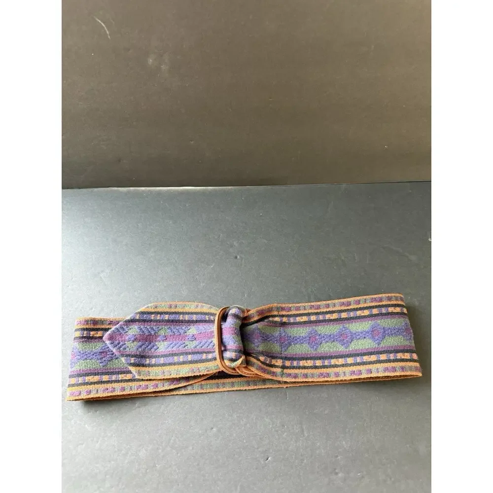 Lands End Southwestern Colorful Boho Belt Woven Fabric Boho One Size Festival